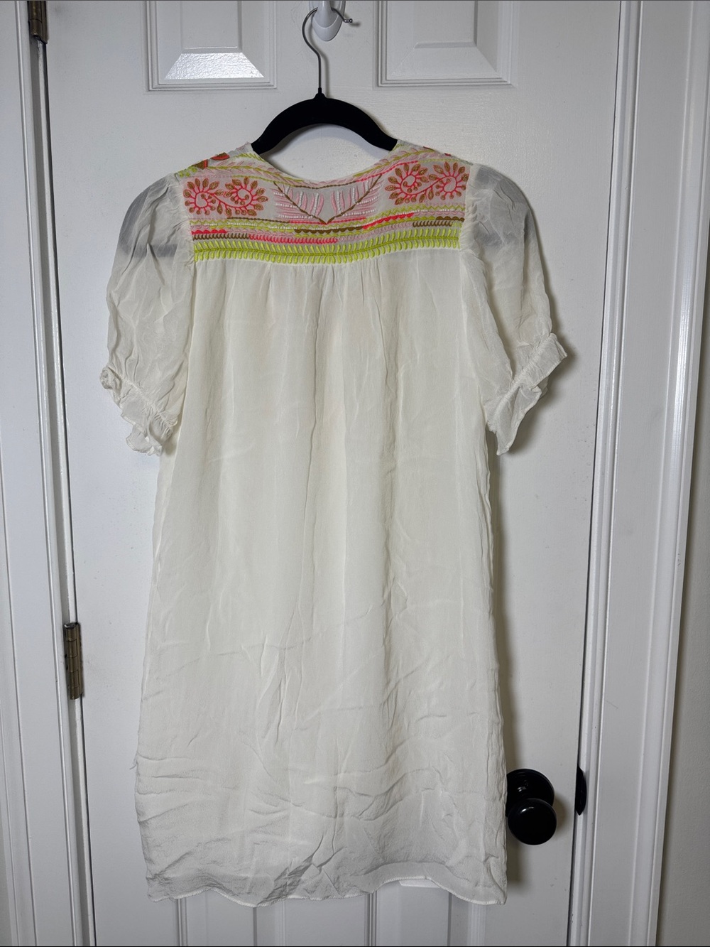 Antik Batik Embroidered Boho Tunic Dress XS White Neon Beaded Resort Coverup - Picture 6 of 11